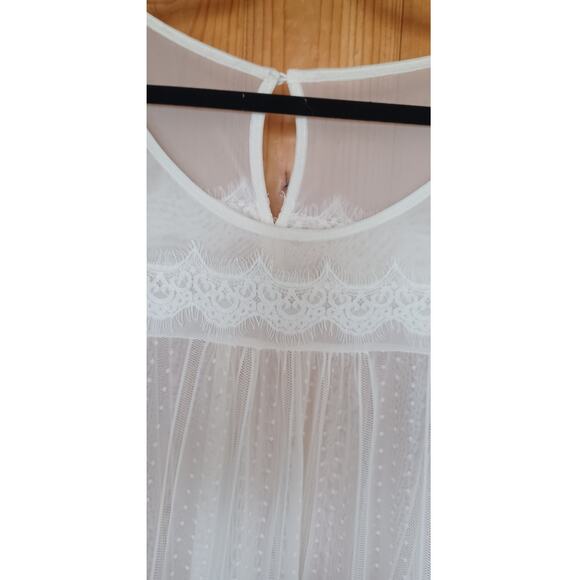 Cato Sheer Mesh Lacy Blouse Women's Large Cream Color Tiered Sleeves Boho Fairy - Picture 5 of 8